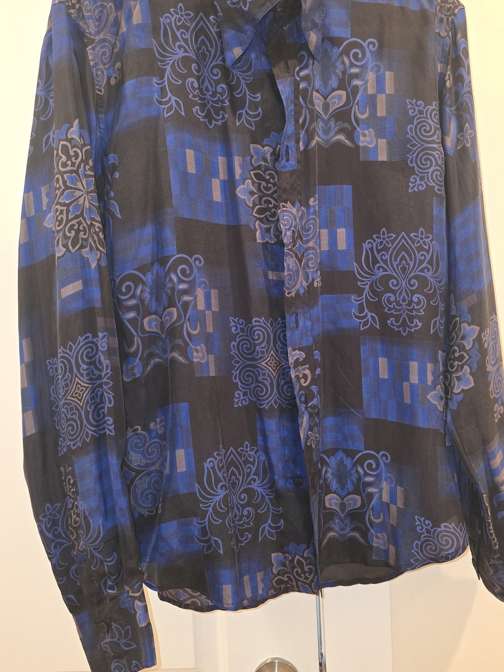 Men's Blue VERSACE SILK Patterned Dress Shirt - Modern Formal Shirt